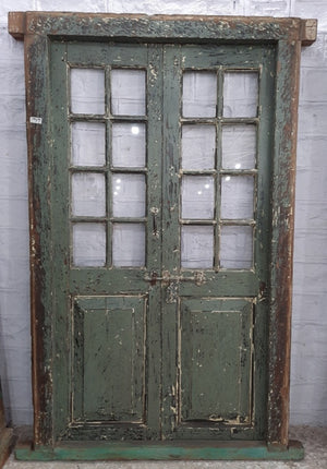 Green Grey Single Glazed Door & Frame