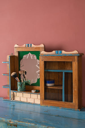 Colourful Vintage Wall Mirror with Cabinet