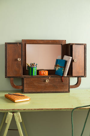 Wooden Vintage Wall Mirror with Cupboards