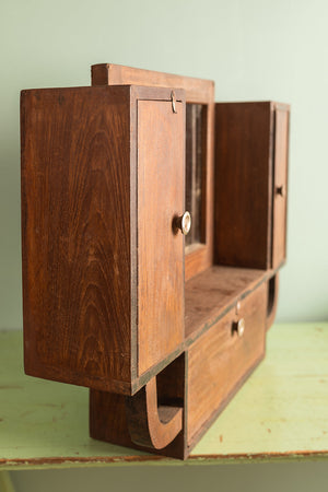 Wooden Vintage Wall Mirror with Cupboards