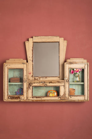 Cream Vintage Wall Mirror with Cabinets