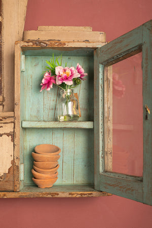 Cream Vintage Wall Mirror with Cabinets