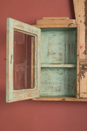 Cream Vintage Wall Mirror with Cabinets