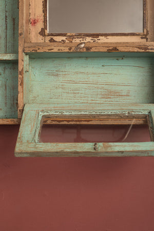 Cream Vintage Wall Mirror with Cabinets