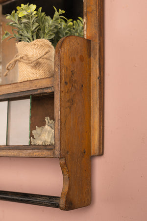 Vintage Wooden Wall Mirror with Cabinets