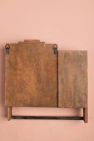 Vintage Wooden Wall Mirror with Cabinets
