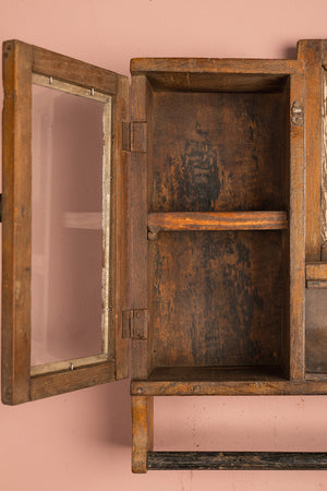 Vintage Wooden Wall Mirror with Cabinets