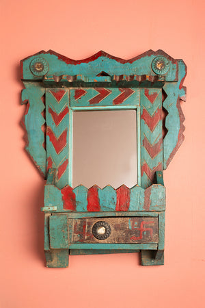 Vintage Blue & Red Temple Wall Mirror