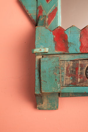 Vintage Blue & Red Temple Wall Mirror