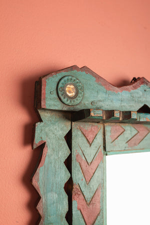 Vintage Blue & Red Temple Wall Mirror