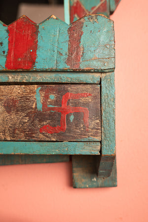 Vintage Blue & Red Temple Wall Mirror