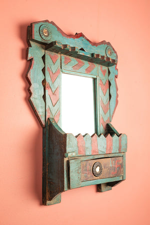 Vintage Blue & Red Temple Wall Mirror