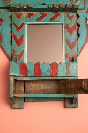 Vintage Blue & Red Temple Wall Mirror
