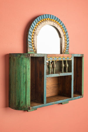 Colourful Vintage Wall Mirror with Shelves