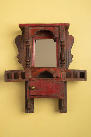 Small Red Vintage Temple Wall Mirror