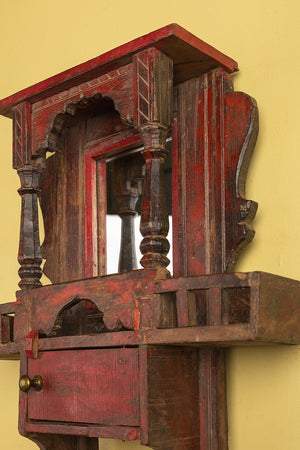 Small Red Vintage Temple Wall Mirror