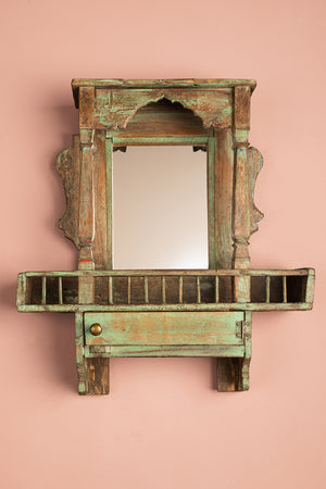 Small Pale Green Vintage Temple Wall Mirror