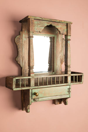 Small Pale Green Vintage Temple Wall Mirror
