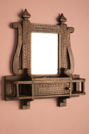 Small Vintage Wooden Temple Wall Mirror