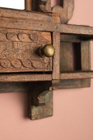 Small Vintage Wooden Temple Wall Mirror