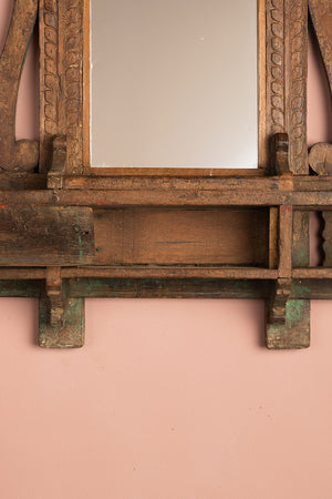 Small Vintage Wooden Temple Wall Mirror