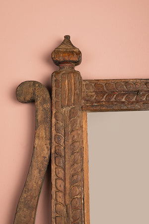 Small Vintage Wooden Temple Wall Mirror
