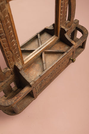 Small Vintage Wooden Temple Wall Mirror
