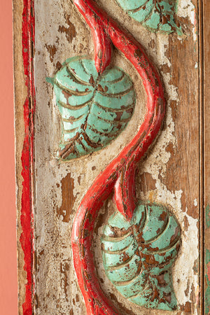 Vintage Turquoise & Red Carved Wall Mirror