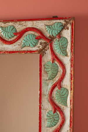 Vintage Turquoise & Red Carved Wall Mirror