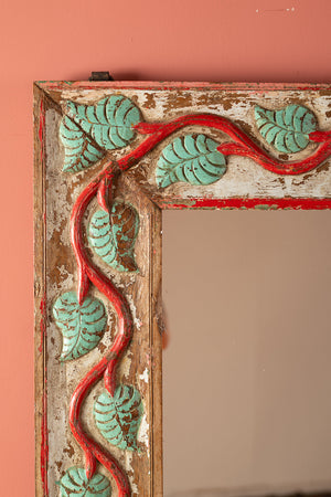 Vintage Turquoise & Red Carved Wall Mirror