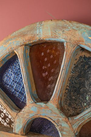 Vintage Blue Wall Mirror with Fanlight Window
