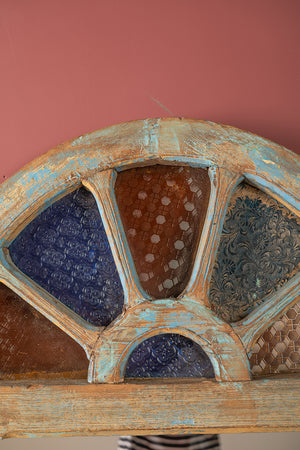Vintage Blue Wall Mirror with Fanlight Window