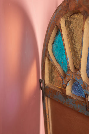 Vintage Blue Wall Mirror with Fanlight Window