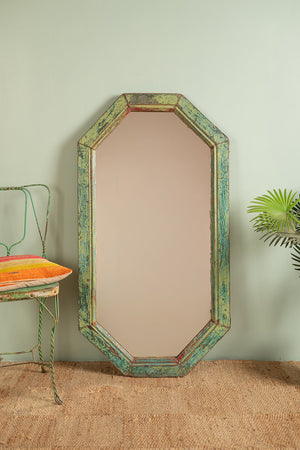 Vintage Green Octagonal Wall Mirror