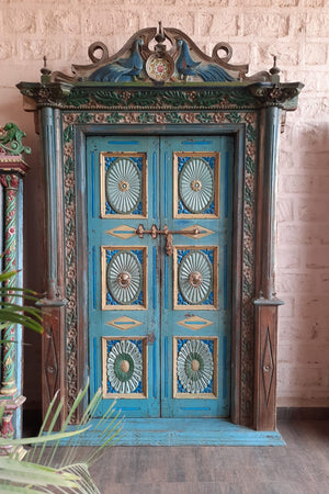 Vintage Peacock Carved Door & Frame
