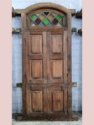 Wood Window with Coloured Glass