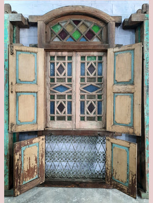 Wood Window with Coloured Glass