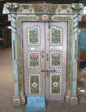 Mauve Floral & Ribbon Carved Door & Frame