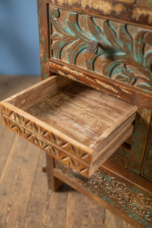 Vintage Carved & Coloured Drawer Unit