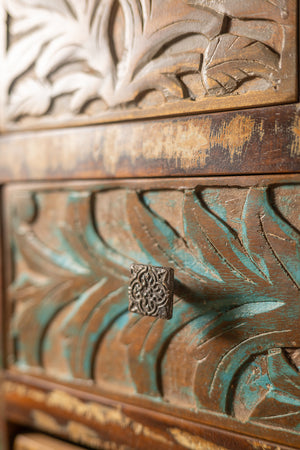Vintage Carved & Coloured Drawer Unit