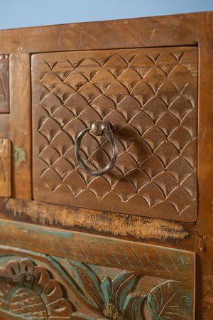 Vintage Carved & Coloured Drawer Unit