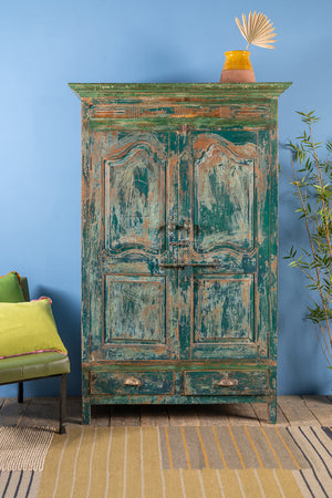 Vintage Dark Green Wooden Almirah