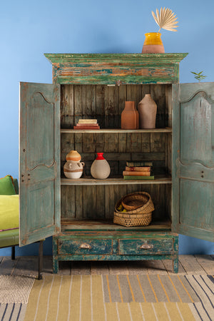 Vintage Dark Green Wooden Almirah