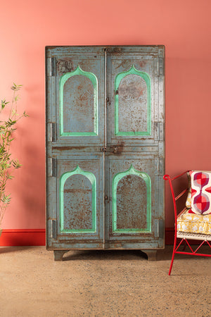 Vintage Grey & Green Metal Cupboard