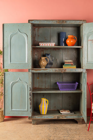 Vintage Grey & Green Metal Cupboard