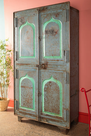 Vintage Grey & Green Metal Cupboard