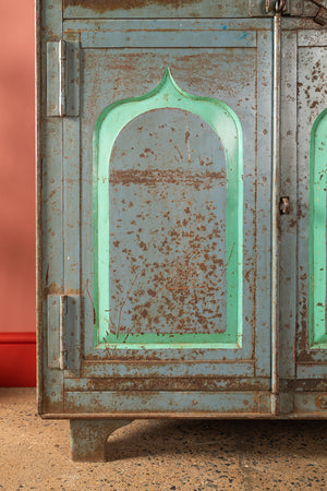Vintage Grey & Green Metal Cupboard