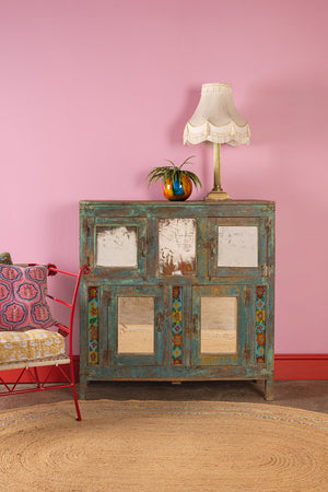 Vintage Blue Sideboard with Mirrors