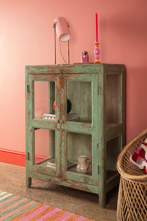 Vintage Sage Green Display Cabinet