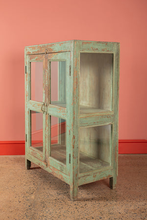 Vintage Sage Green Display Cabinet